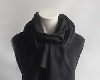 Wool&silk, XXL scarf, stole, unisex, light and cuddly, black
