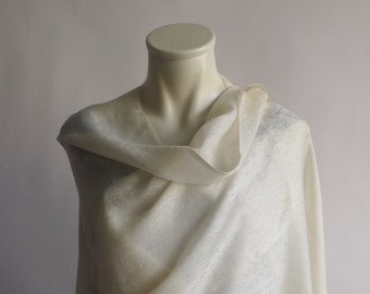 Wool&silk, paisley, stole, XXL scarf, light and cosy, warm wool white, white