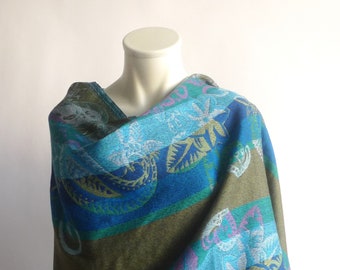 Bufanda XXL paño de lana estola lana petróleo azul turquesa colorido