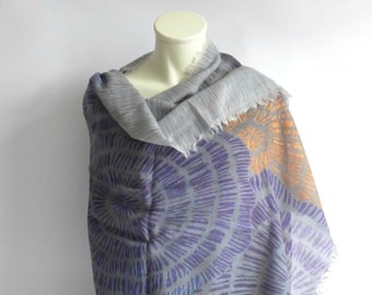 Light wool scarf, XXL scarf, stole, wool, multicolor, blue, grey, orange