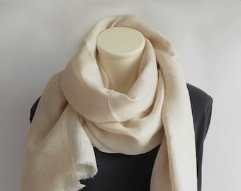 Linen scarf stole XXL scarf fine linen sand light beige