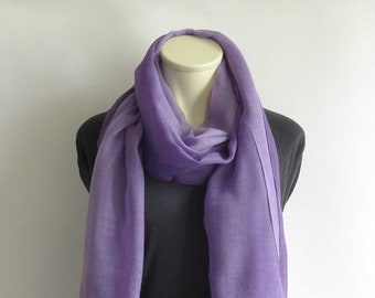 Lightweight woolen stole XXL scarf ombre lilac purple