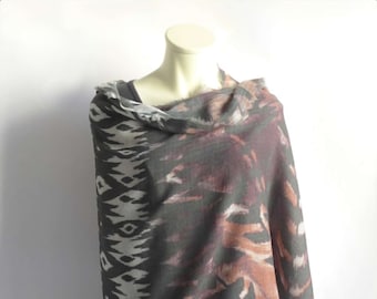 Light woolen scarf, XXL scarf, stole, wool, black, brown, colorful