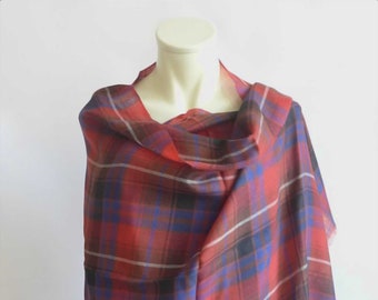 XXL light wight wool scarf stole unisex multicolour red blue checks