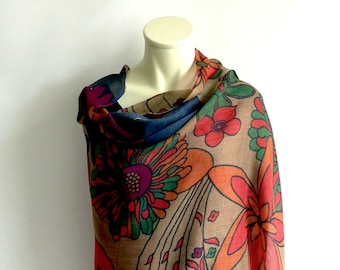 Light wool scarf versatile XXL scarf stole wool colorful brown