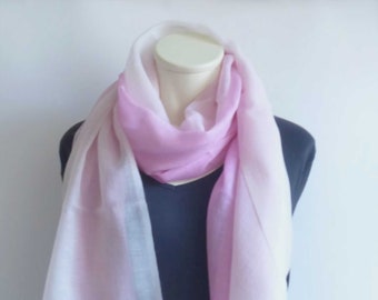 Lightweight woolen stole XXL scarf ombre pink offwhite