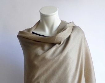 Wool&silk, XXL scarf, stole, unisex, light and cozy, light brown