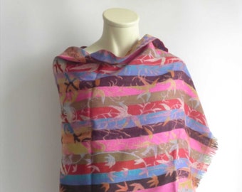 XXL scarf, stole, wool, multicolour pink
