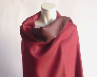 Versatile, unisex, wool, XXL reversible scarf, stole. wrap, extra long, red, brown