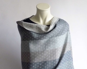 Stole XXL scarf wool grey off-white polka dots