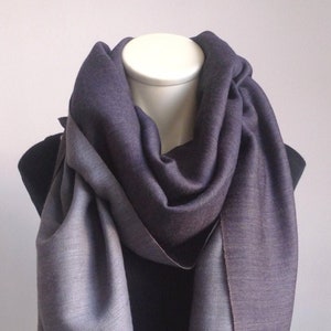 XXL scarf, reversable, wool, stole, blue, grey image 3