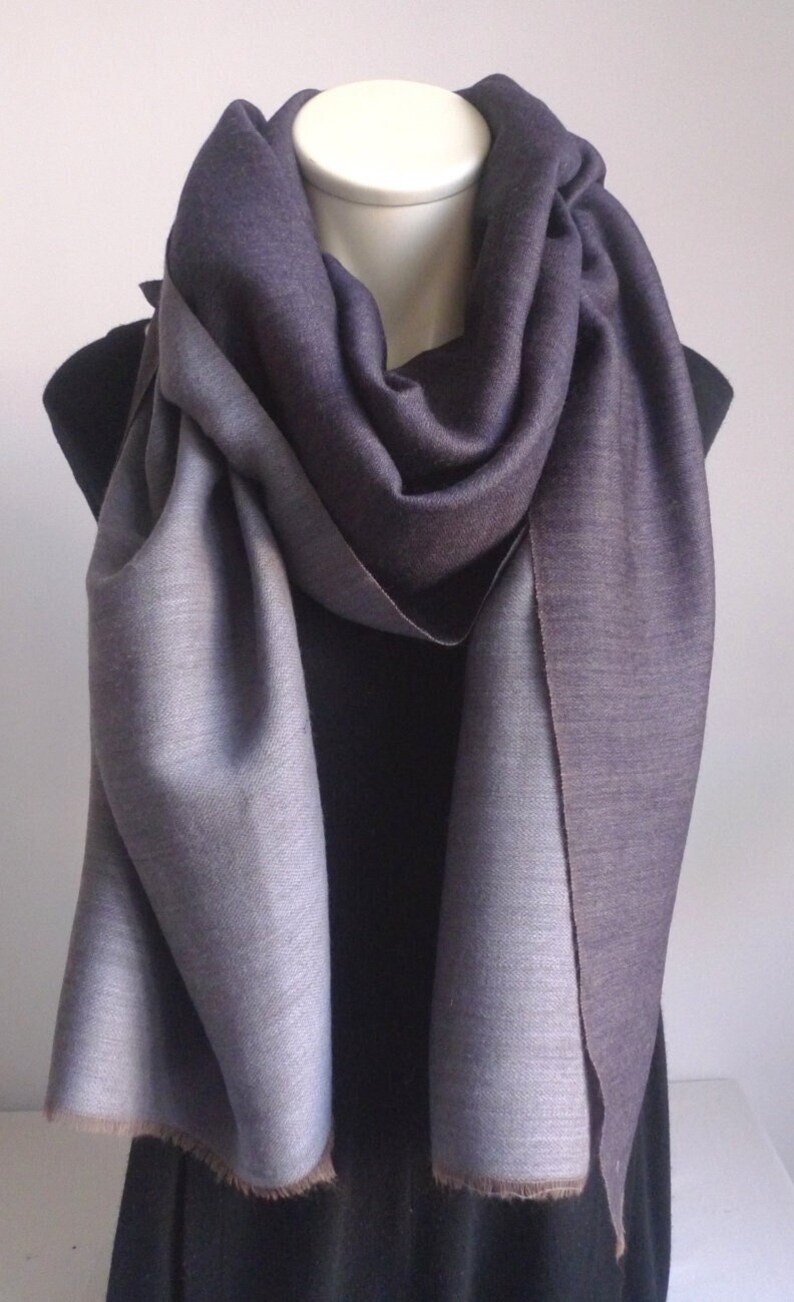 XXL scarf, reversable, wool, stole, blue, grey image 3