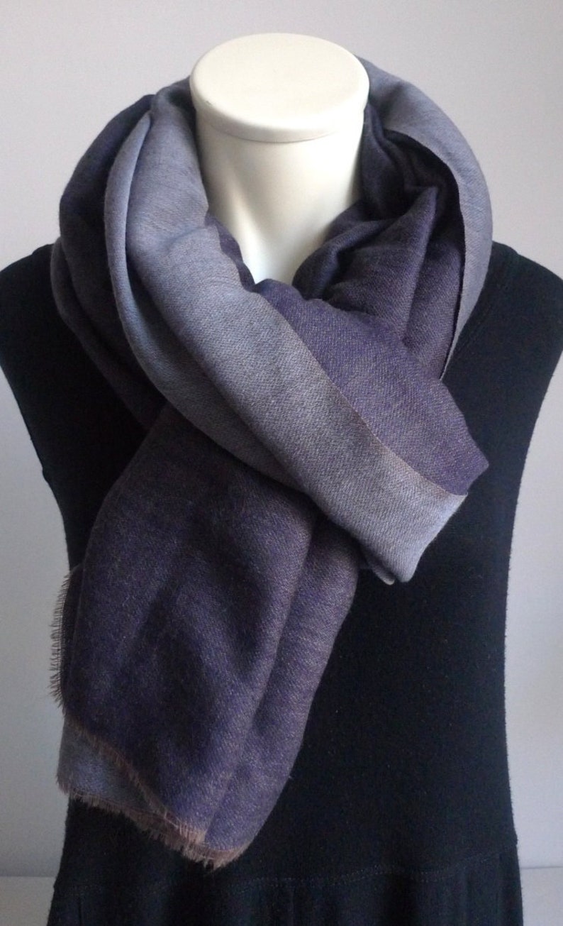 XXL scarf, reversable, wool, stole, blue, grey image 4