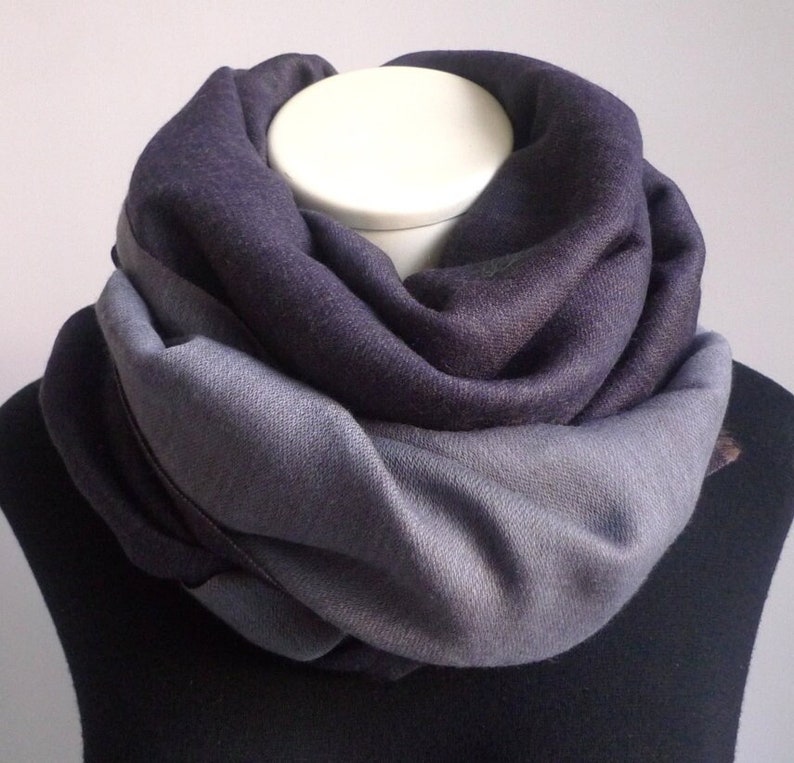 XXL scarf, reversable, wool, stole, blue, grey image 2
