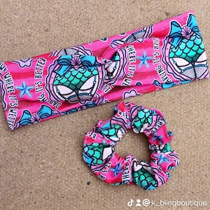 Adult collection stetch headband or scruchie pink mermaid profanity
