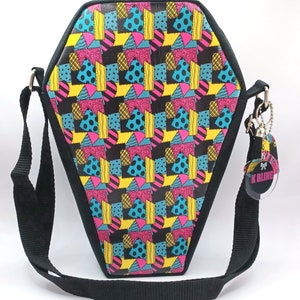 Crossbody coffin shape bag  gothic patchwork pattern faux leather