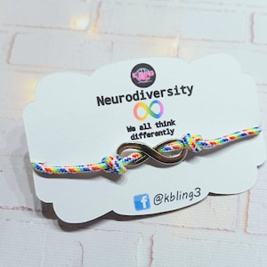 Neurodiversity Autism Adhd acceptance rainbow infinity symbol rope bracelet eternity neurodivergent