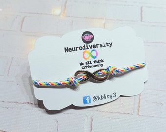 Neurodiversity Autism Adhd acceptance rainbow infinity symbol rope bracelet eternity neurodivergent
