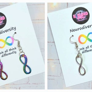 Neurodiversity Autism acceptance rainbow infinity symbol earrings eternity