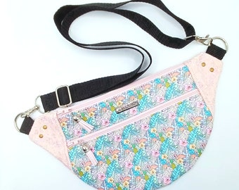 Tropical flamingo print bumbag fanny pack leatherette faux leather ladies adult crossbody