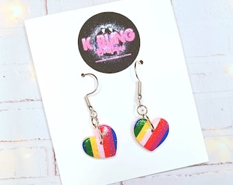Rainbow stripe dangle drop earrings pride