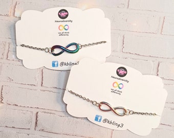 Neurodiversity Autism acceptance rainbow infinity symbol bracelet chain eternity