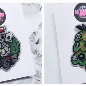 Christmas tree wreath alternative goth emo novelty glitter resin pin badge broach