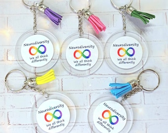 Neurodiversity Autism acceptance rainbow infinity symbol keyring keychain eternity