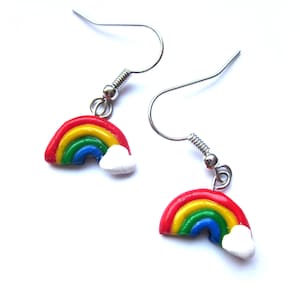 Polymer Clay Rainbow Earrings, Customised Polymer Clay Rainbow Jewellery, Kawaii Unique Colourful Earrings image 1