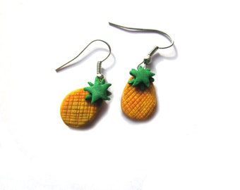 Polymer Clay Pineapple Earrings, Polymer Clay Pineapple Fruit Jewellery, Polymer Clay Food Earrings,  Kawaii Unique Colourful Earrings