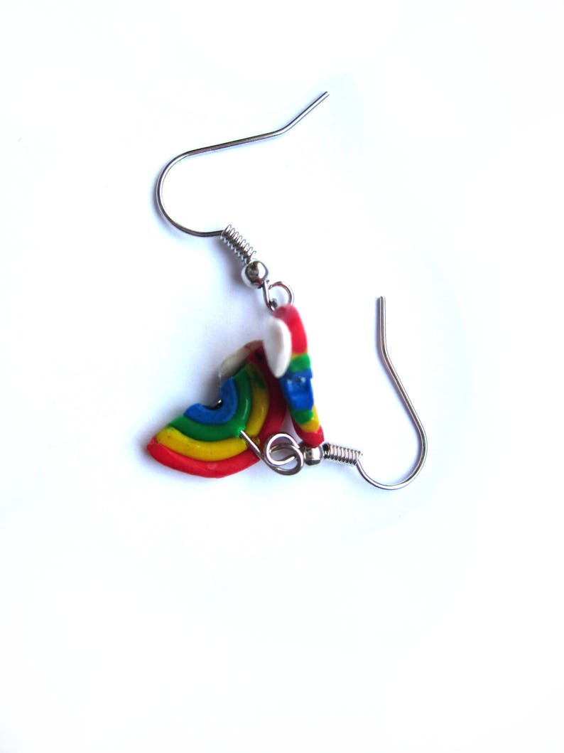 Polymer Clay Rainbow Earrings, Customised Polymer Clay Rainbow Jewellery, Kawaii Unique Colourful Earrings image 2