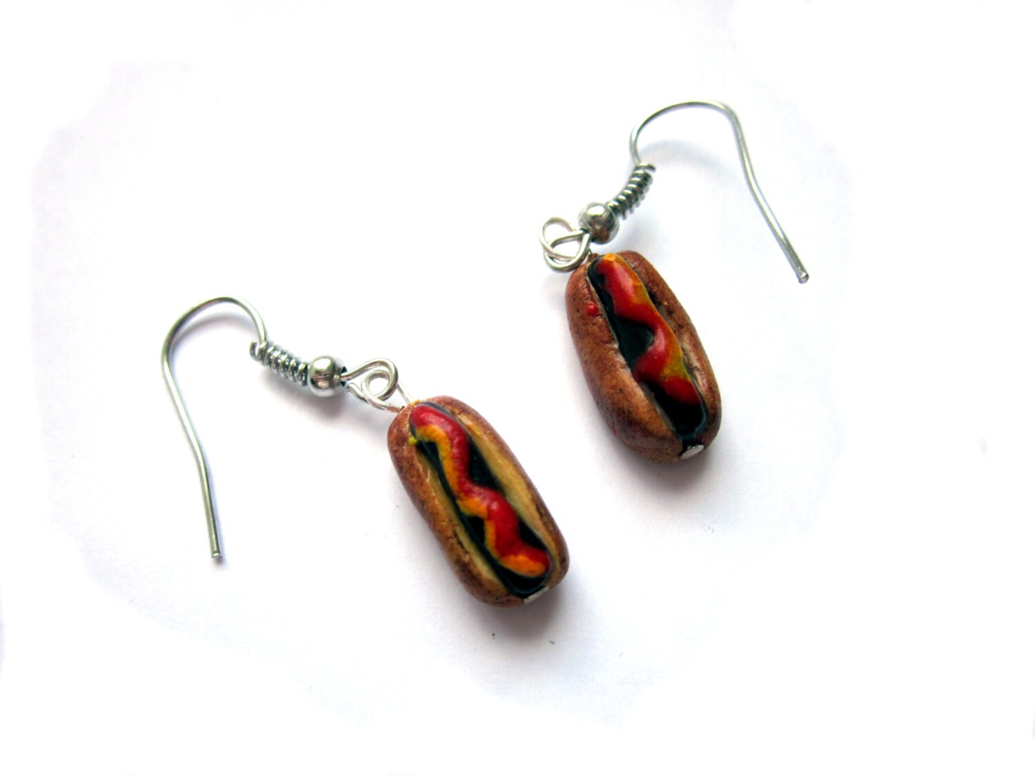 Colourful Polymer Clay Hot Dog Earrings, Cute Fast Food Hot Dog