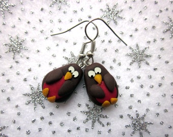 Christmas Robin Earrings, Festive Earrings, Christmas Jewelry, Polymer Clay Earrings, Xmas Jewellery, Red Robin Bird Jewellery