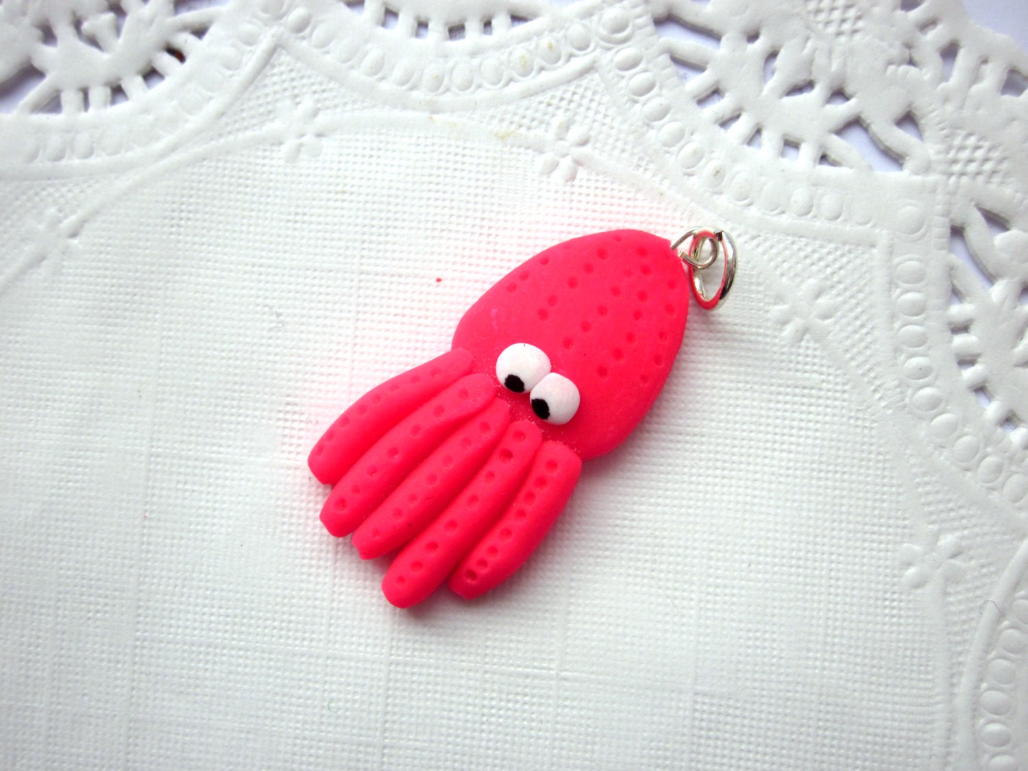 Pink Polymer Clay Squid Pendant/Charm Pink Clay Squid Squid Etsy