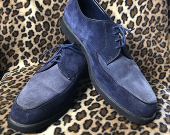 Rubber Sole Oxford Lace-Ups Vintage 1960s Hush Puppies Size 7 US 60s Blue and Beige Faux LeatherSuede Casual Shoes Vegan Walking Shoes
