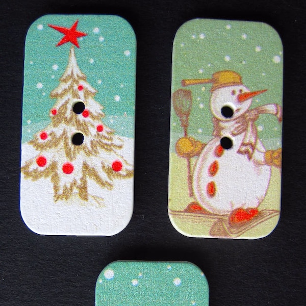 Lot de 3 boutons en bois rectangulaires Noël