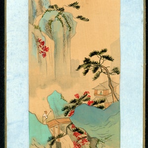 Chinees schilderij op zijde gelijmd op karton - Handgemaakt - 20e eeuw - Landschapsserie (11B/12)