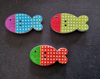 Lot de 4 boutons en bois " poisson "