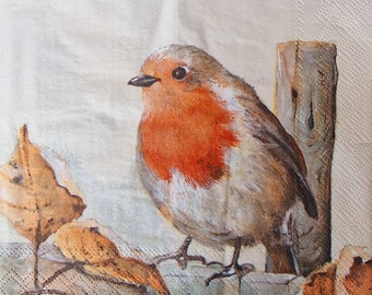 Set of 2 paper towels - Robin bird (Mr Redbreast cream)