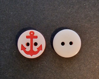 Set of 4 resin buttons &quot; Red anchor &quot;