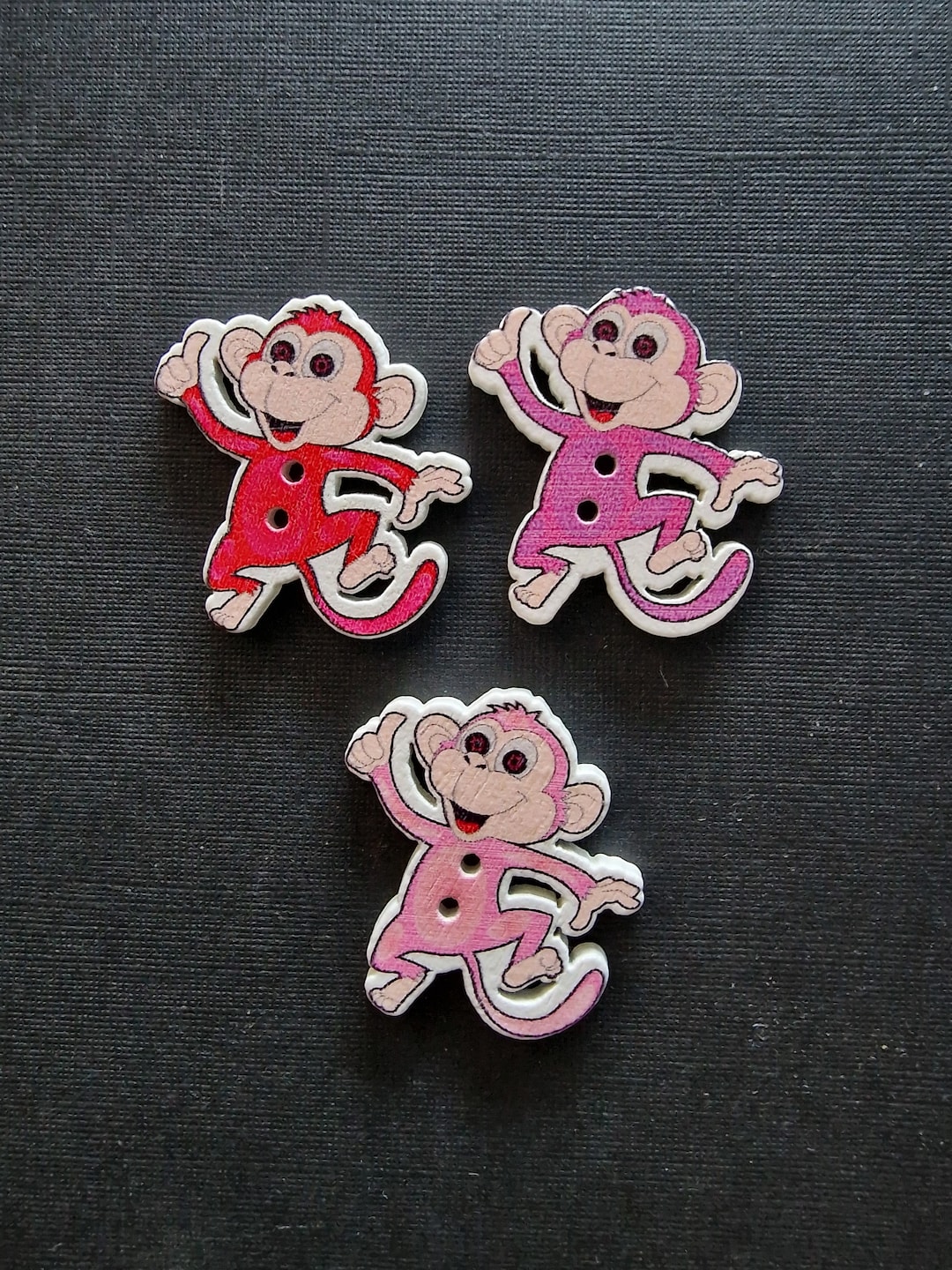 Set of 2 Wooden Buttons Cheerful Monkeys (mixed Color) - Etsy