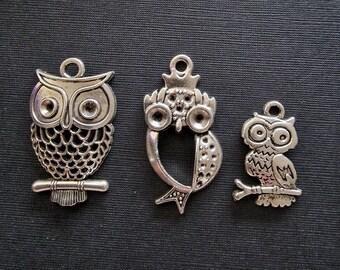 Lot de 3 breloques Hibou