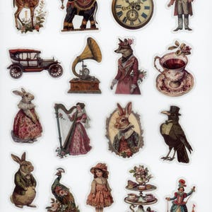 Lot de 17 stickers autocollants transparents Vintage, Rétro (Lot 2)