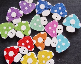 Set of 4 mushroom wood buttons