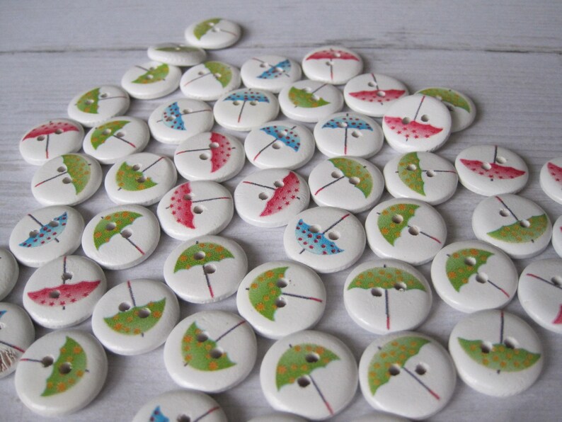 Set of 4 wooden buttons umbrella image 5