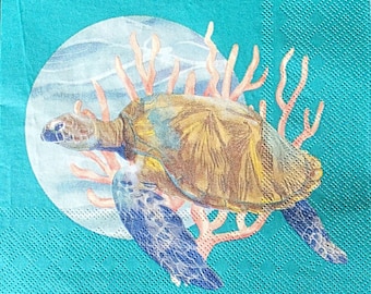Set van 2 papieren servetten - Zeeschildpad, Oceaan