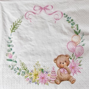 Set 2 tovaglioli di carta - Baby teddy bear rosa - Pink Bear - Battesimo