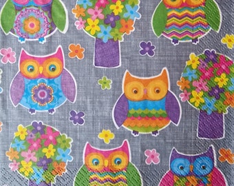 Set of 2 paper towels - Colorful owls