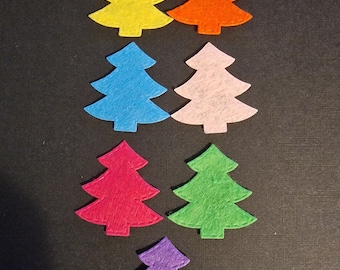Set of 10 Christmas trees - Multicolored felt embellishment (mixed color)