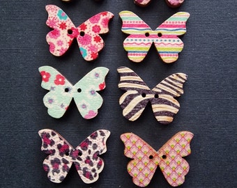 Set of 4 wooden butterfly buttons